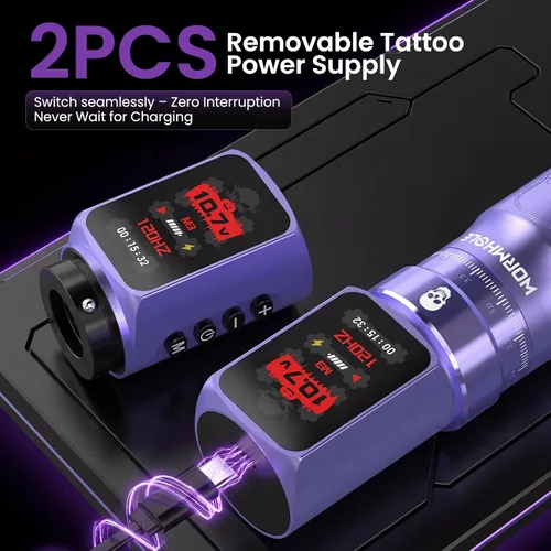 Vista 3 de Wormhole Tattoo Kit de pistola con patrón de calavera para forro y Dos púrpura