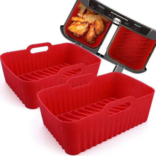 Vista 15 de WMKGG Papel pergamino rectangular para freidora de aire, 100 forros desechables perforados para freidora de aire con 2 alfombrillas de parrilla