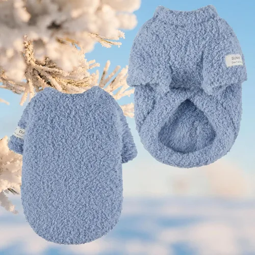 Vista 3 de Suéter de invierno para perros pequeños, ropa de felpa sólida para perro, suéteres cálidos y suaves para gatos, ropa de forro polar elástico