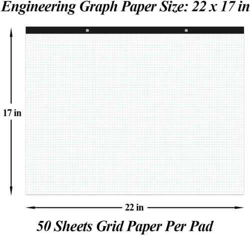 Vista 4 de Papel cuadriculado grande de ingeniería, papel cuadriculado de 22 x 17 pulgadas, 50 hojas/100 páginas, bloc de papel de cuadrícula azul de 4 x 4
