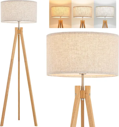Vista 9 de ELYONA Lámpara de pie para sala de estar, trípode de madera maciza de fresno con control remoto, lámpara de pie regulable sin pasos para dormitorio