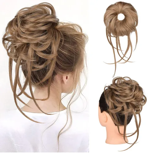 Vista 9 de HOOJIH Pieza de pelo desordenado de moño – Extensiones superlargas despeinadas, cola de caballo ondulada con banda elástica para mujeres y niñas