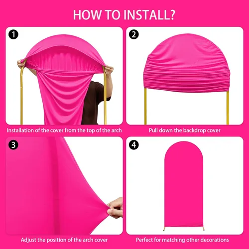 Vista 5 de AIBIIN Fondo de pared con arco rosa intenso de 2 x 5 pies, cubierta superior redonda, ajuste de 2 caras, para despedida de soltera, día de San Rosa
