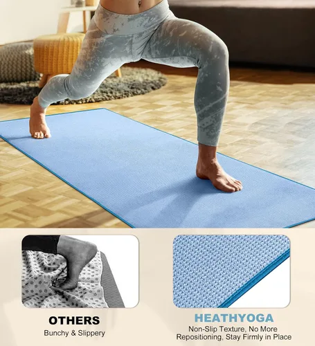 Vista 5 de Heathyoga Toalla de yoga caliente antideslizante, toalla de microfibra antideslizante, diseño exclusivo de bolsillos en las esquinas, doble agarre