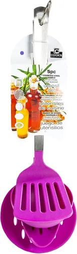 Vista 2 de Cook's Corner Juego de utensilios de cocina de 5 piezas - acero inoxidable y nailon (morado)