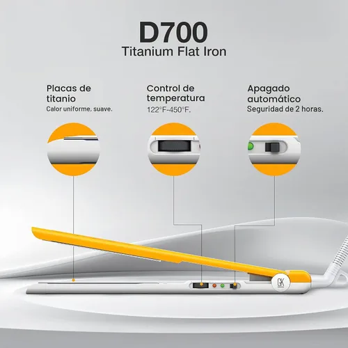 Vista 3 de GK HAIR D700 Titanium Styling Flat Iron Professional Fast Heat Straightener Amarillo (D700)