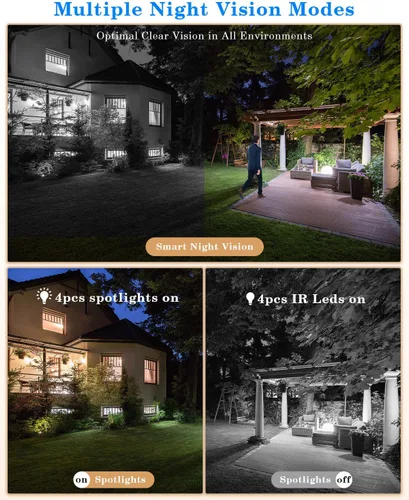 Vista 5 de Sistema de cámara de seguridad inalámbrica para exteriores para el hogar, ZHXINSD Juego de 4 cámaras con lente dual 6MP 10X Zoom híbrido 360°