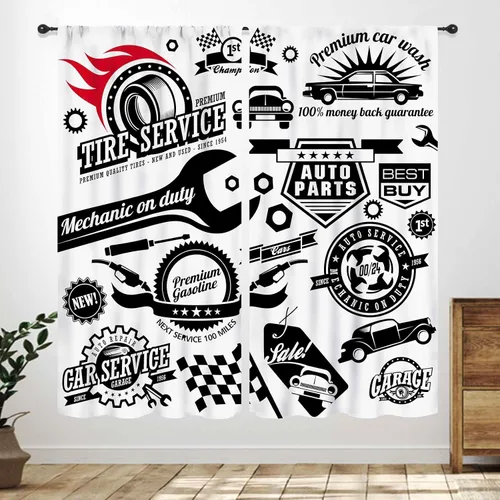 Vista 9 de Cortinas de ventana de garaje, retro, para reparación de cuevas de hombre, herramientas de garaje, cobertizo, taller, piezas de automóvil, motor