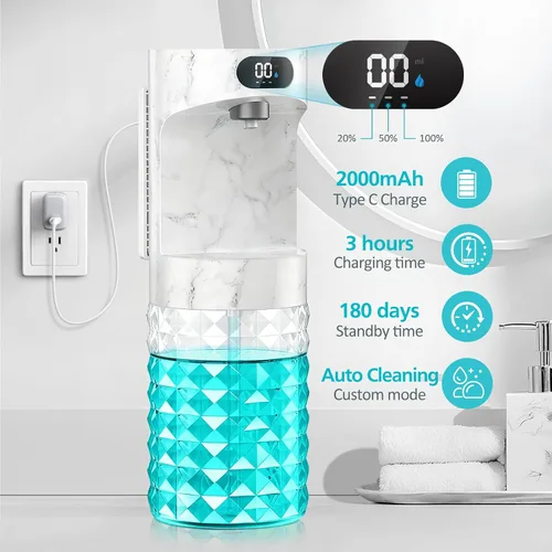 Vista 4 de Dispensador automático de enjuague bucal para baño, dispensador de enjuague bucal de 20.29 onzas, juego de accesorios de baño con tazas magnéticas