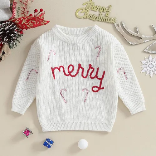Vista 2 de Suéter de Navidad para bebé niño y niña, manga larga, con estampado de Merry Lette, suéter de punto, ropa de otoño e invierno