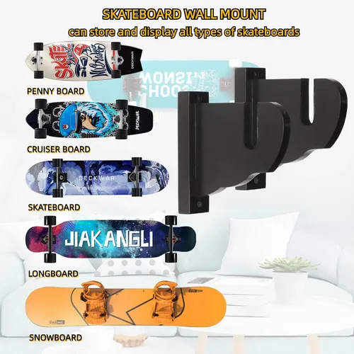 Vista 3 de BiJun Soporte de pared para patineta, exhibición de montaje en pared para snowboard, estante horizontal de acrílico, colgador de almacenamiento
