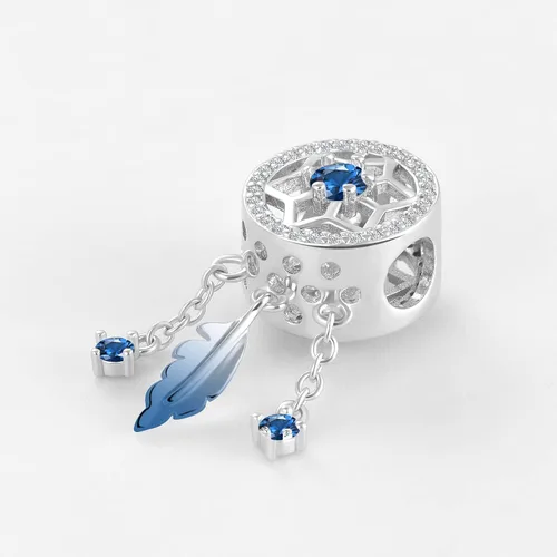 Vista 3 de Abalorio de cristal con diseño de atrapasueños espirituales y plumas colgantes para pulsera Pandora