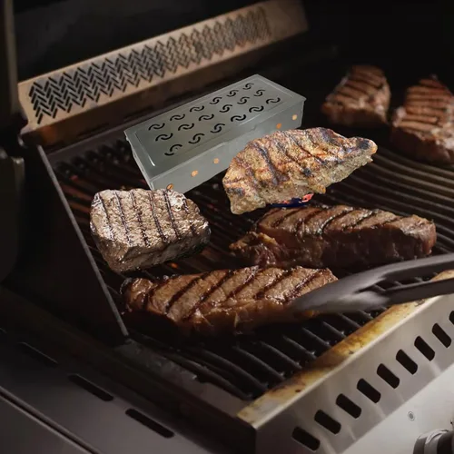 Vista 8 de La Cuisine - Caja de ahumador para parrilla de carbón y gas de acero inoxidable, caja de ahumador de virutas de madera para barbacoa, mejora