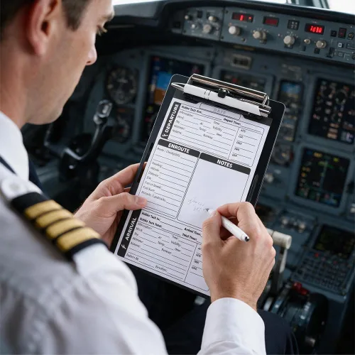 Vista 7 de Rodillera VFR, bloc de notas de vuelo VFR, elementos esenciales del piloto