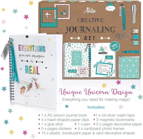 Vista 5 de Amitié Lane Juego de regalo de unicornio para niñas incluye caja de joyería musical juego de diario y kit de terrario de unicornio