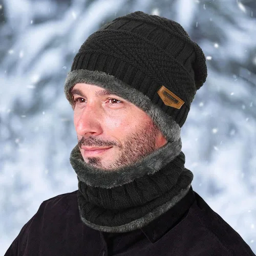 Vista 6 de 4 piezas de gorro de invierno para hombre y mujer, conjunto de bufanda de punto cálido para hombre y mujer, One Size-Medium