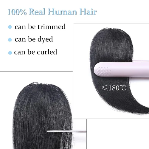 Vista 5 de SEGO Flequillo lateral con clip en cabello humano 100% real de 10 pulgadas, 2 piezas de flecos de onda francesa barrido de aspecto natural, 0.53