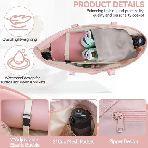 Vista 3 de Large Yoga Mat Tote Bag for Women with Holder Strap,Pilates Gym Tote Bag with Shoes Bag & Wet Pocket