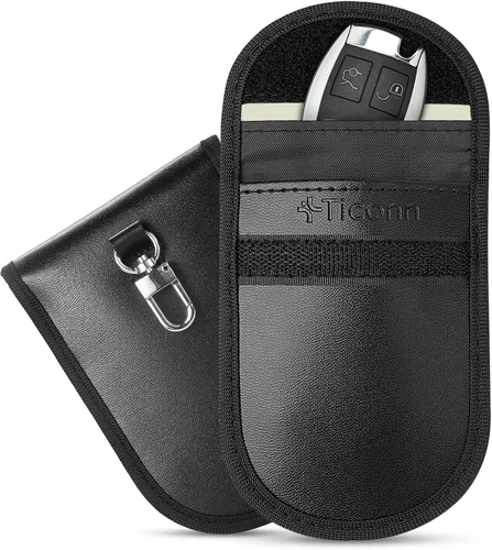 Vista 32 de TICONN 2PK Faraday - Bolsa para llavero de coche, bolsa de bloqueo RFID NFC Beige
