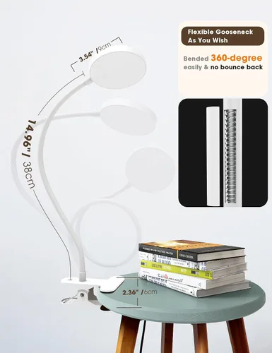 Vista 5 de LiFMIRA Lámpara de Cama con Clip de Luz 8W 66 LED Luz de Lectura para Cama, 5 Colores 10 Niveles de Brillo Regulable, Lámpara de Lectura de Metal
