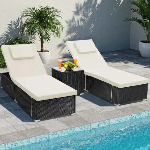 Vista 9 de Murago Tumbona para exteriores, juego de 2 sillas de piscina con mesa Turquesa