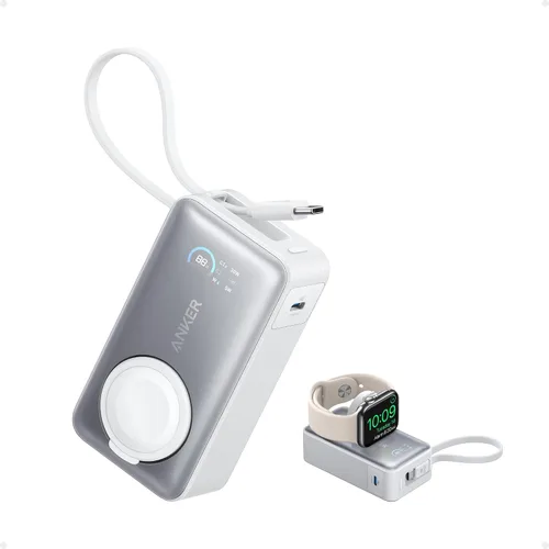Vista 2 de Anker MagGo Power Bank para Apple Watch, batería compacta de 10,000 mAh con certificado oficial y cable USB-C integrado, 35 W Max, para iPhone 15