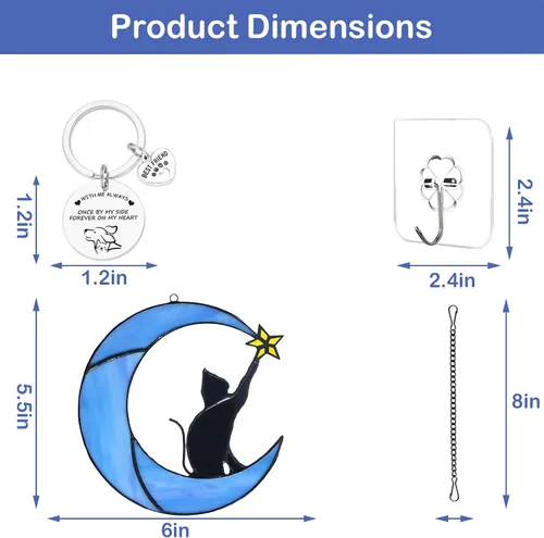 Vista 6 de COMFYROOM Atrapasoles para colgar en la ventana de vitral, regalo para amantes de los gatos para mujeres, regalos conmemorativos de gatos por
