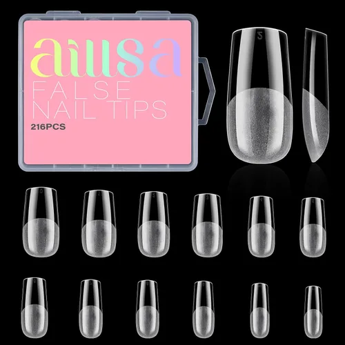 Vista 20 de AILLSA Puntas de uñas de bailarina, puntas de uñas de gel transparente