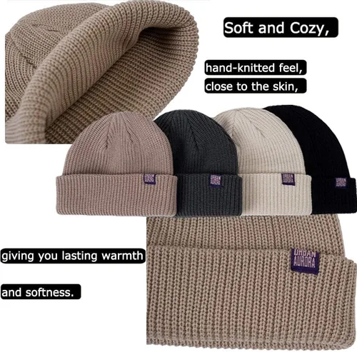Vista 6 de Croogo Gorro de punto acanalado con puños para mujer, gorro de algodón para hombre y mujer, gorro de punto cálido para invierno