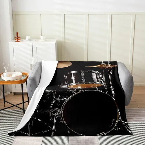 Vista 2 de Kit de batería de forro polar para niños y niñas, manta de instrumentos musicales de 40 x 50 pulgadas, manta ligera de franela de música hip-hop