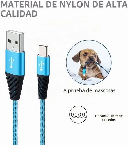 Vista 4 de Bynccea Cable de carga tipo C de 10 pies, paquete de 4 cables de carga rápida USB A a USB C, cargador de teléfono celular, nailon trenzado