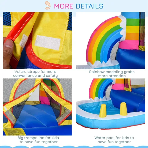 Vista 8 de Outsunny - Casa de rebote inflable para niños, castillo de salto, piscina de agua 2 en 1 con soplador de aire para edades de 3 a 12 años, diseño