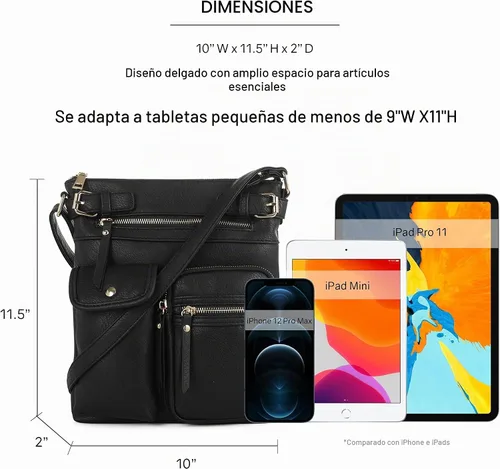 Vista 4 de SG SUGU Katie Bolso Bandolera Ligero Mediano Bolso de Hombro con Múltiples Bolsillos para Mujer Negro
