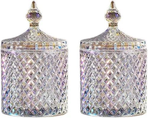 Vista 2 de Tarro decorativo para dulces para el hogar, recipiente de almacenamiento de bufé de dulces, tarro facetado de diamante de cristal transparente