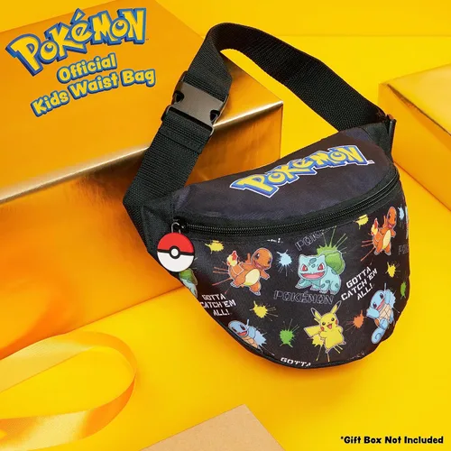 Vista 2 de Bolsa de Pokémon para niños y niñas, bolsa de viaje para la escuela, festival, ligera, ajustable, riñonera, bolsillo con cremallera, regalos