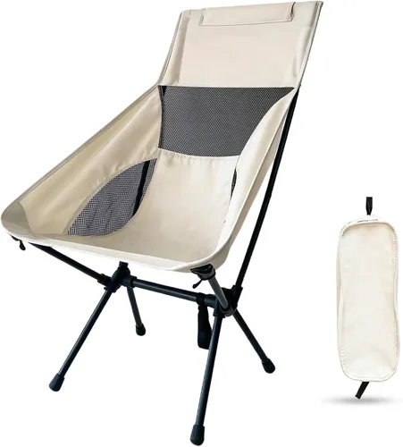 Vista 8 de IEJ Silla de camping ultraligera con respaldo alto, silla plegable portátil con pies antideslizantes resistentes a la abrasión, soporta hasta 270