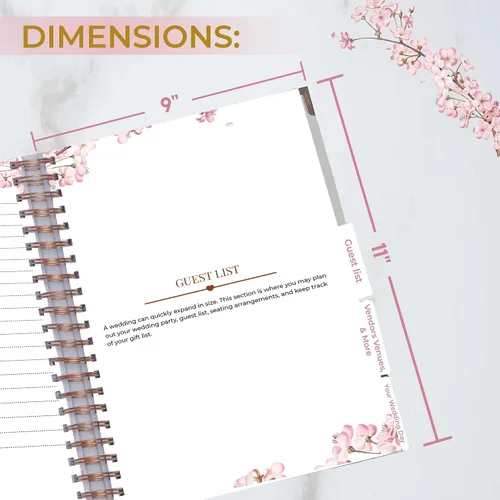 Vista 5 de Hermoso planificador de boda nupcial – 9 x 11 pulgadas planificador de bodas libro y organizador con 5 secciones con pestañas, 144 páginas