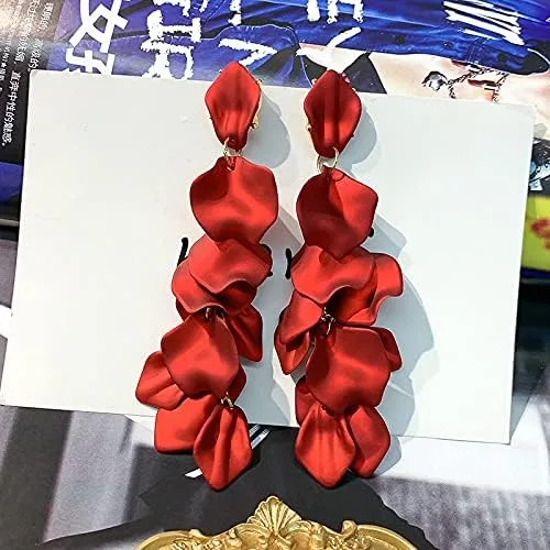 Vista 2 de Pendientes largos colgantes con borla y pétalos de rosa de resina para colgar con borla floral para mujeres y niñas regalos elegantes de joyería