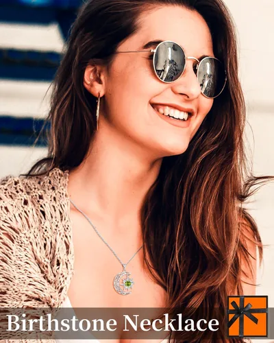 Vista 6 de BDL Collares de piedra natal para mujer, plata de ley 925 con diseño de bruja, sol y luna, regalos
