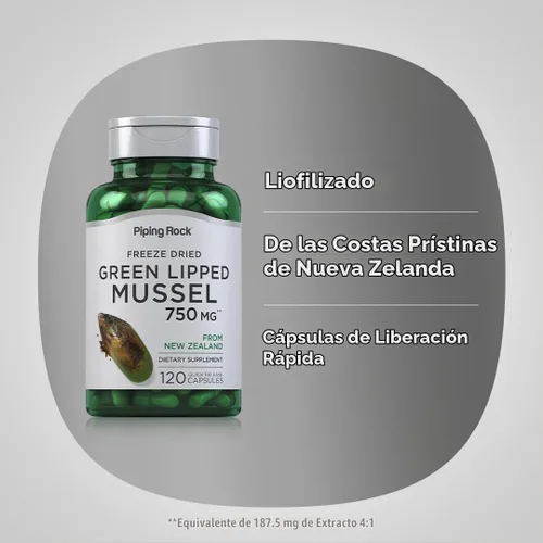 Vista 4 de Piping Rock Mejillón de labios verdes 120 cápsulas Suplemento