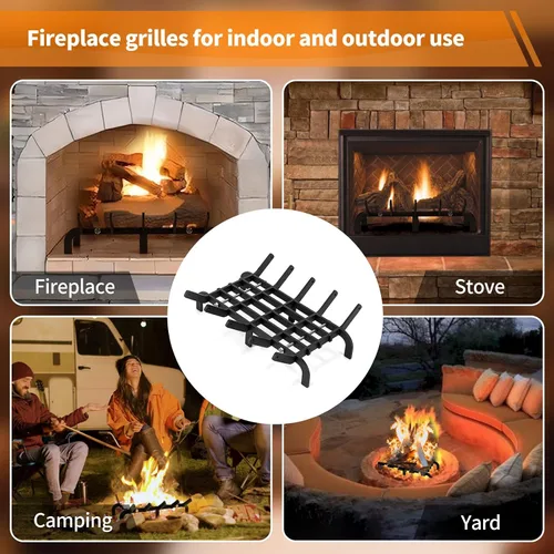 Vista 5 de Rejilla para chimenea, rejilla de chimenea de 16 pulgadas, resistente de acero de alto carbono, para interiores y exteriores, para estufa de leña