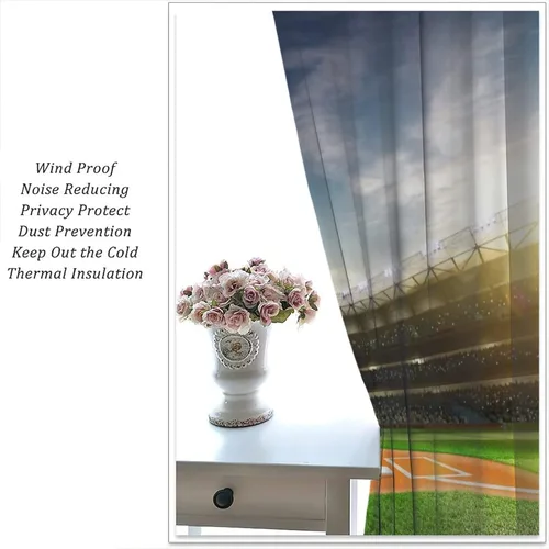 Vista 5 de Cortinas de ventana de campo deportivo, béisbol profesional Grand Arena en la luz del sol, bolsillo para barra, tratamientos decorativos
