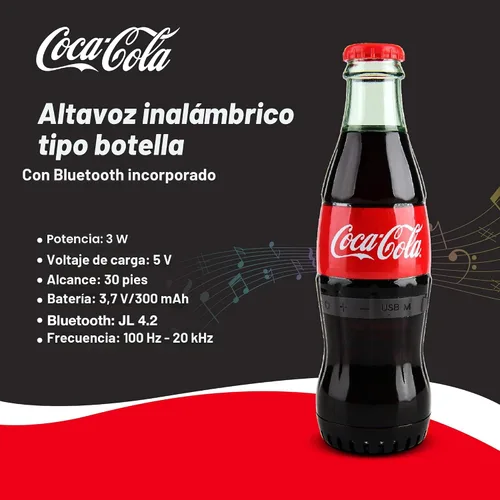 Vista 2 de Altavoz Bluetooth oficial en forma de botella Coca-Cola - Altavoz inalámbrico portátil con Bluetooth 5.0, graves profundos, entrada AUX, batería
