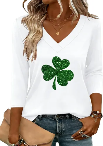 Vista 26 de Zeagoo Camisetas de manga 3/4 para mujer, cuello en V, blusa casual elegante, camisetas básicas 2026, ropa de moda S-2XL