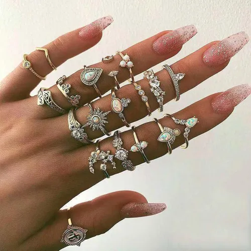 Vista 2 de choice of all Juego de 10 a 39 anillos para adolescentes y niñas anillos apilables estilo bohemio vintage anillos apilables para mujeres y niñas