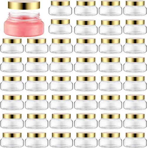 Vista 12 de Mumufy 60 tarros de plástico con tapas, recipientes redondos vacíos de viaje para cremas, tarros cosméticos recargables para lociones, exfoliante