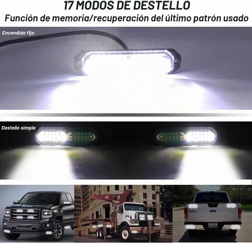 Vista 6 de ASPL 8 luces estroboscópicas intermitentes de montaje en superficie ultra delgadas de 12 LED para camión, automóvil, vehículo, LED, mini rejilla