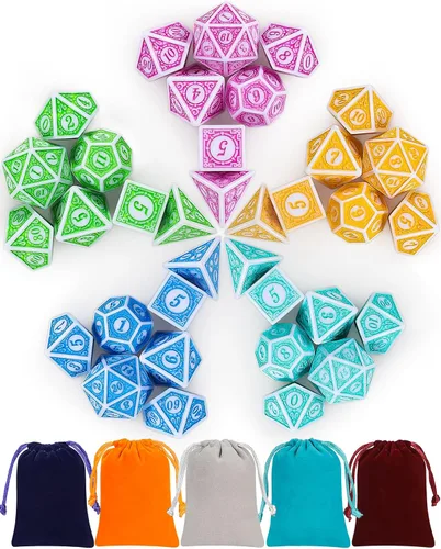 Vista 22 de CiaraQ Juego de dados poliédricos - Dados para juegos de rol DND para Calabozos y Dragones, juego de mesa RPG, doble color, 35 piezas Diseño