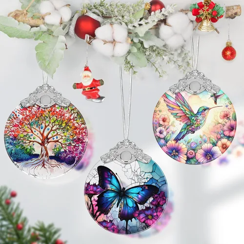 Vista 5 de Adorno de vitral, adornos de Navidad, decoraciones de árbol de Navidad, decoración de mariposa de Navidad, adornos de mariposa para árbol