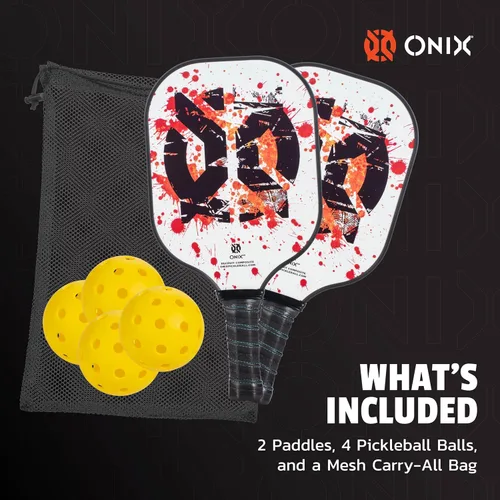 Vista 3 de Onix Pickleball Paddle Set with 2 Composite Paddles and 4 Balls — Durable Construction, Stylish Graphics, 90-Day Limited Warranty